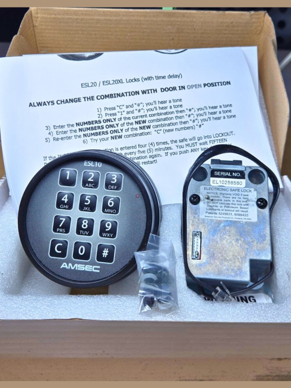 American Security AMSEC ESL10XL Electronic Safe Lock Kit Black Retro-Fit